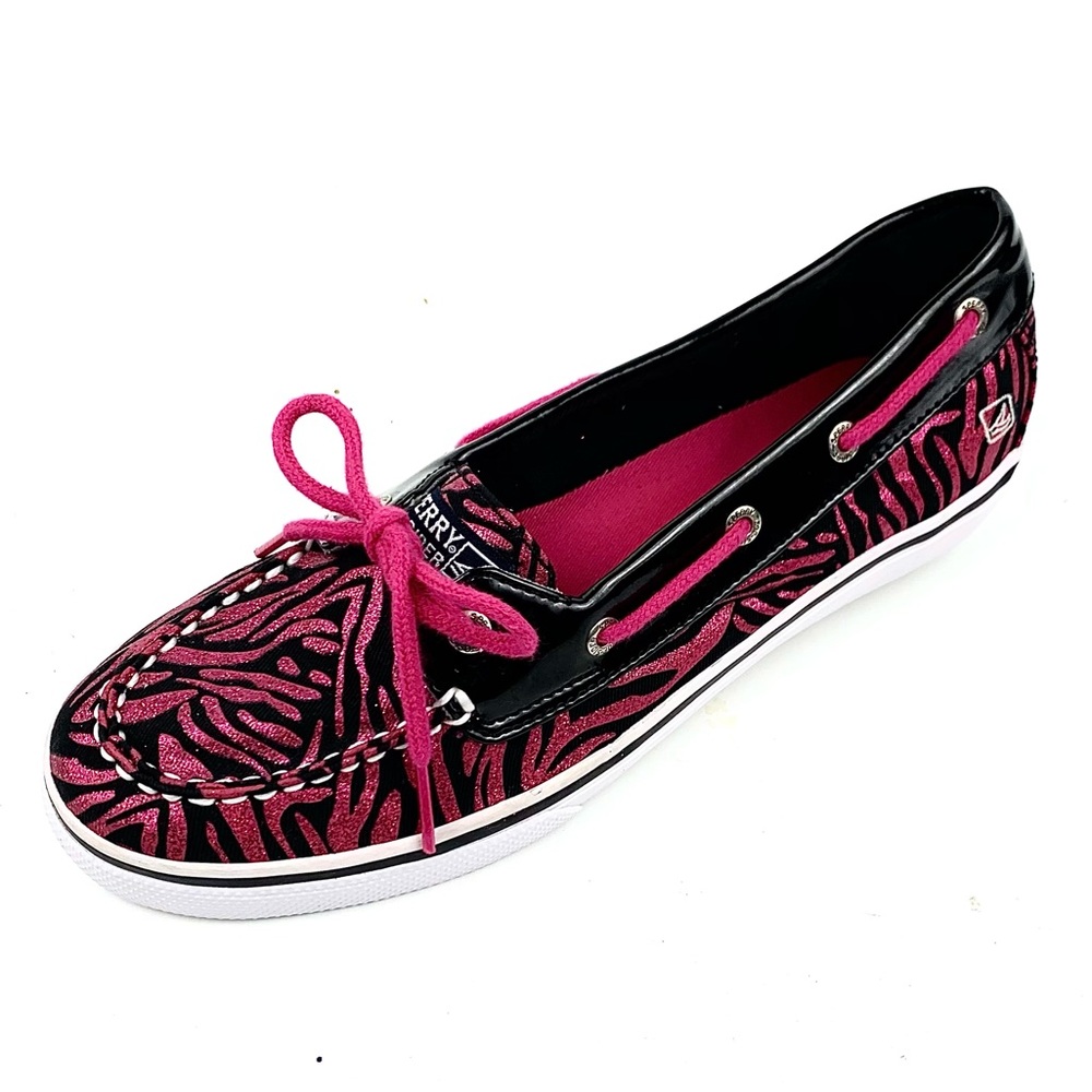 Sperry Womans Biscayne Hot Pink/Black Patent Top Sider Boat Loafer Size …